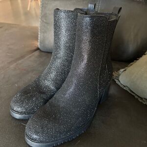 Black Glitter Ankle Booties with Waterproof Finish